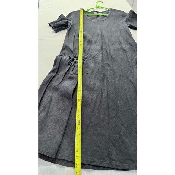 Flax Women's Linen Scoop Neck Short Sleeve Shift Dress In Solid Black Size Small - Picture 11 of 12